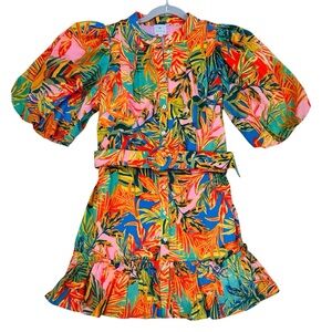 Tropical Print Puff Sleeve Dress